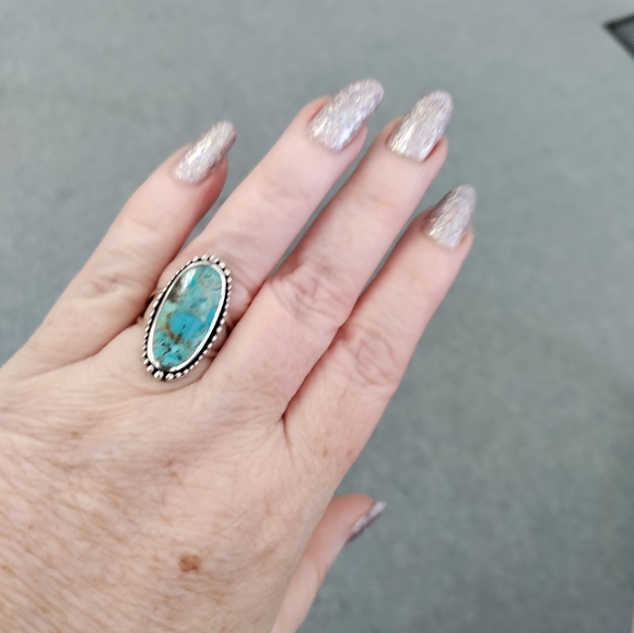 Genuine Turquoise ring Sterling Silver sz7 - Picture 2 of 3